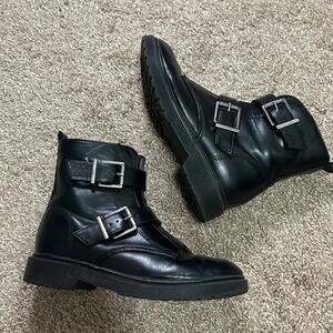 Madden Girl Steve Madden Black Faux Leather Buckle Straps Biker Grunge Boots